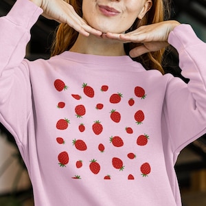Strawberry Sweatshirt, Kawaii Sweater, Strawberry Print, Y2K Sweater, Strawberry Crewneck, Strawberry Top, Aesthetic Clothes, Strawberry Top