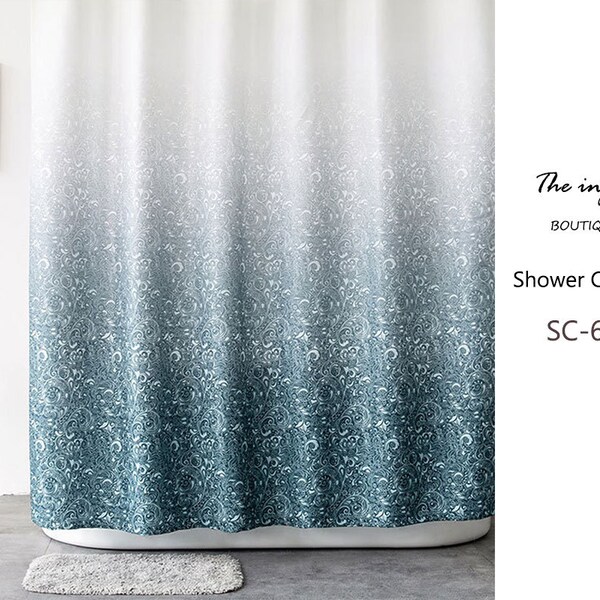 Fabric Shower Curtain Blue Etsy