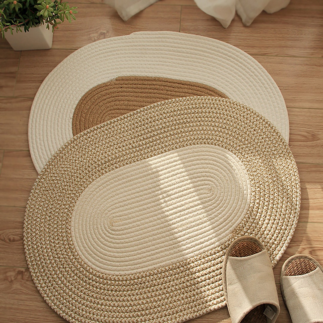 Japanese Hand Woven Floor Mat Cotton and Linen Rugs Beige Etsy