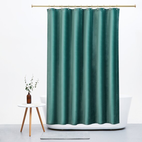 Grey Green Velvet Shower Curtain Waterproof Shower Curtain Etsy