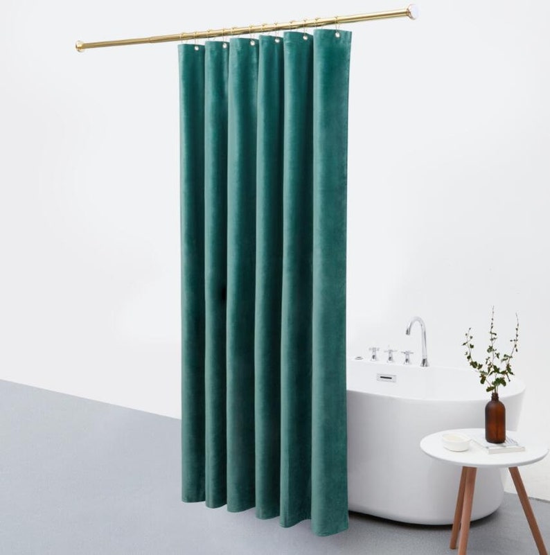 Grey Green Velvet Shower Curtain Waterproof Shower Curtain Etsy