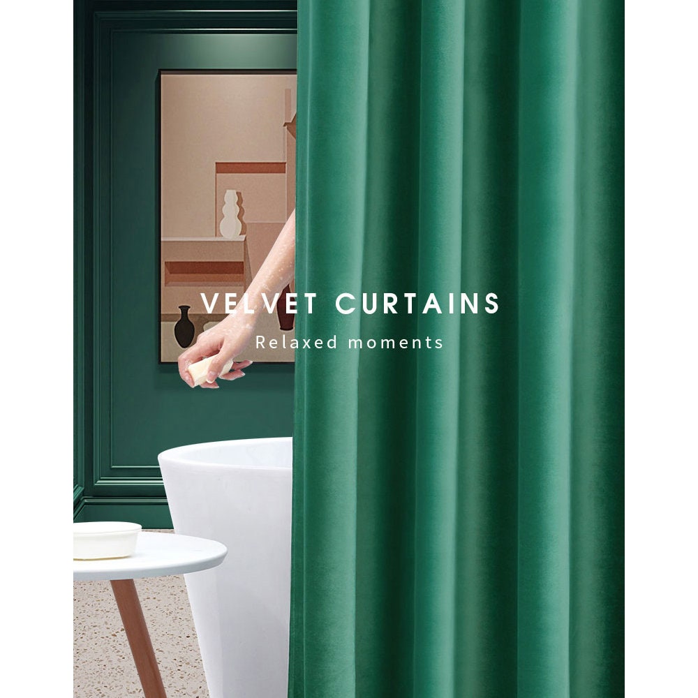 Light Green Velvet Shower Curtain Modern Shower Curtain for Etsy
