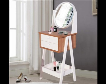 Makeup Station and Vanity Table Set with Mirror, Cosmetic Organizer Storage, 2 Drawers, Dressing Table, Ideal for Bedroom and Dressing Area