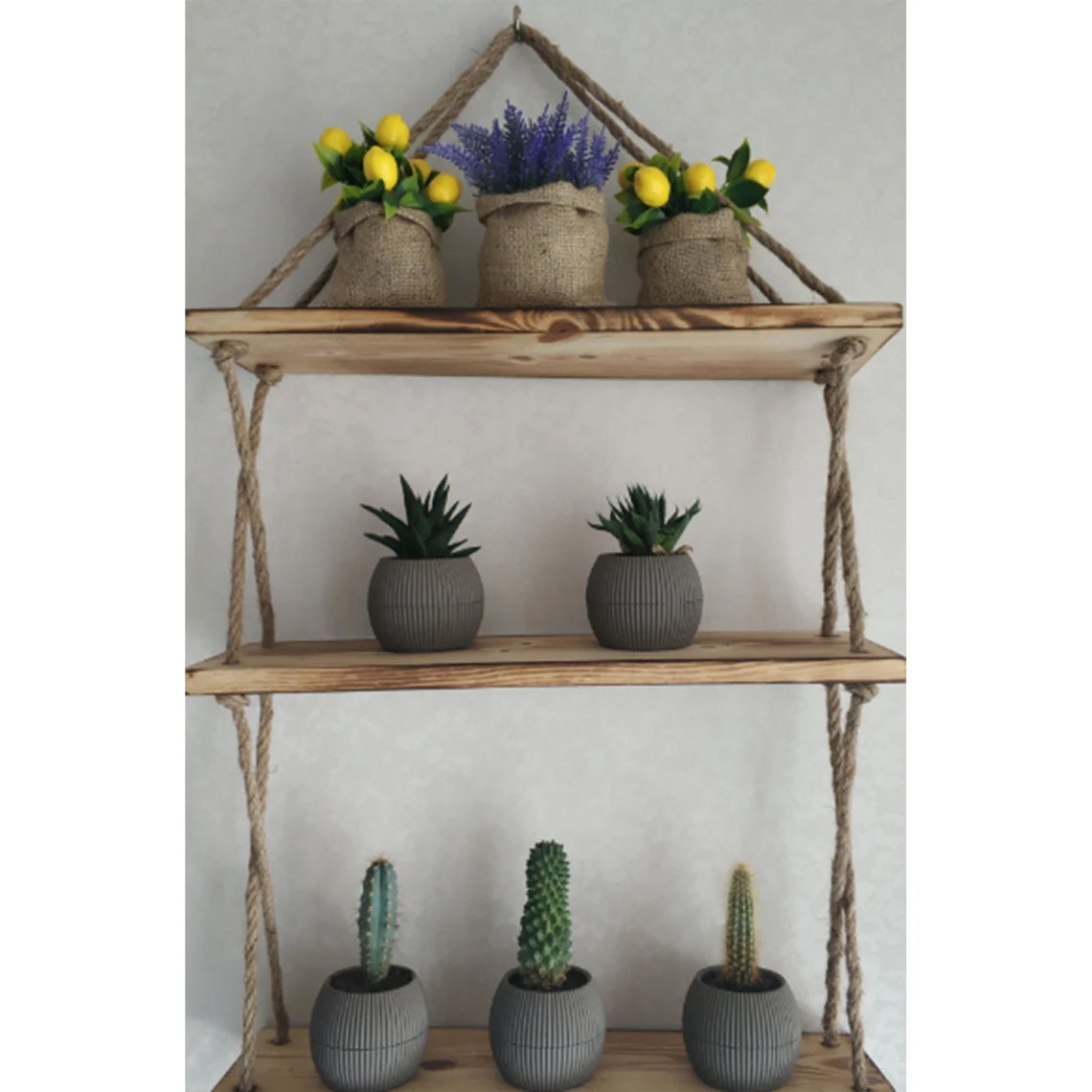 Hanging 3 Tier Modern Rope Floating Shelves Wood Bathroom Etsy