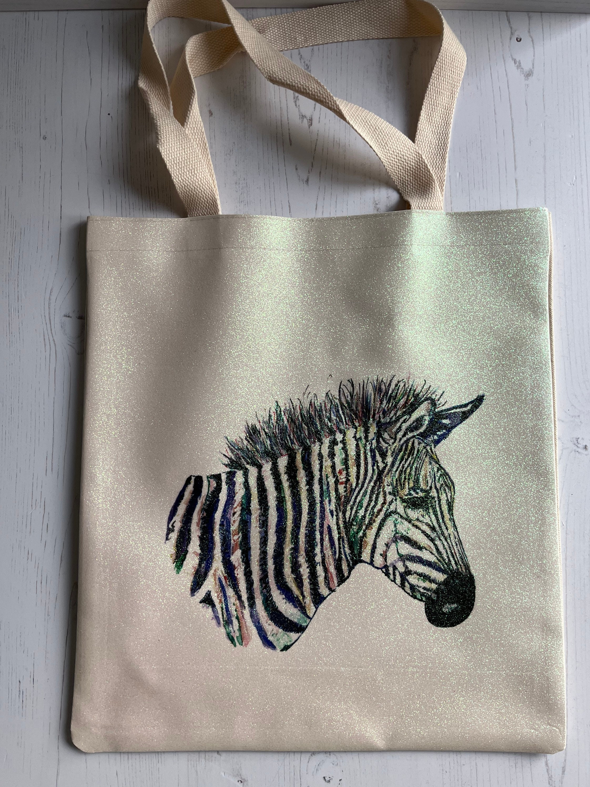 Zebra Tote Bag Personalised Sparkle Glitter Bag Etsy