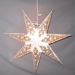 Star Mini White, Silver Glitter Design,  Light, Paper Lantern, String light set included
