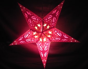 Star Paper Light Lantern Butterfly Pink Folding Light, Lamp - Night Light - Party Decoration - Power Cord Included