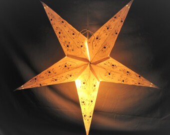 Star Paper Light Lantern White Gold Ball Embellished Thread Embroidered Folding Paper Pendent Light - Power Cord Included