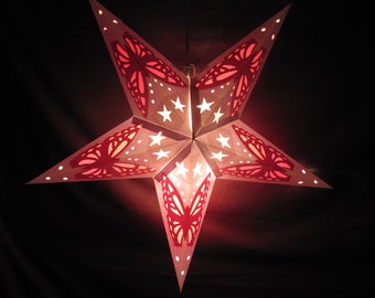 Star Butterfly White with Red Light Lantern, Paper Folding Lamp, Power Cord Included