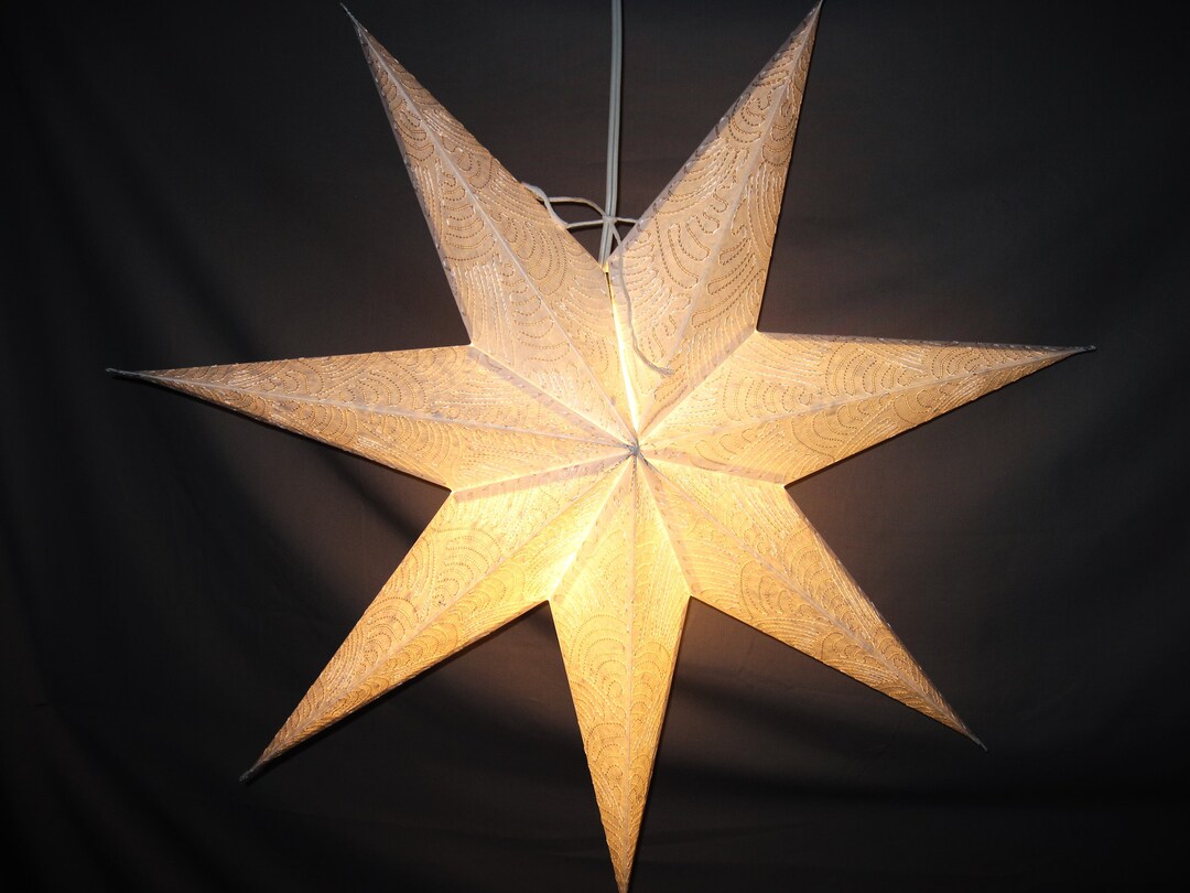 Star Paper Lantern White, 7 Point White Thread, Embroidered, Christmas ...