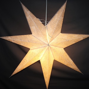 Star Paper Lantern White, 7 point White Thread, Embroidered, Christmas star, Paper Folding Lamp, Foldable Lantern, Power Cord Included