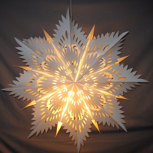 Snowflake Star Light Lantern , Folding Paper Light, Lamp - Night Light - Party Decoration, Christmas, Winter,  Power Cord Included