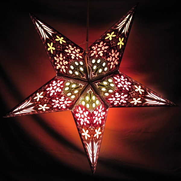 Star Paper Lantern, Black Poinsettia Flower,  Light Lantern, Paper Folding Lamp, Power Cord Included