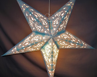 Star Paper Lantern, Aqua Teal Paisley Light Lantern, Paper Folding Lamp, Power Cord Included