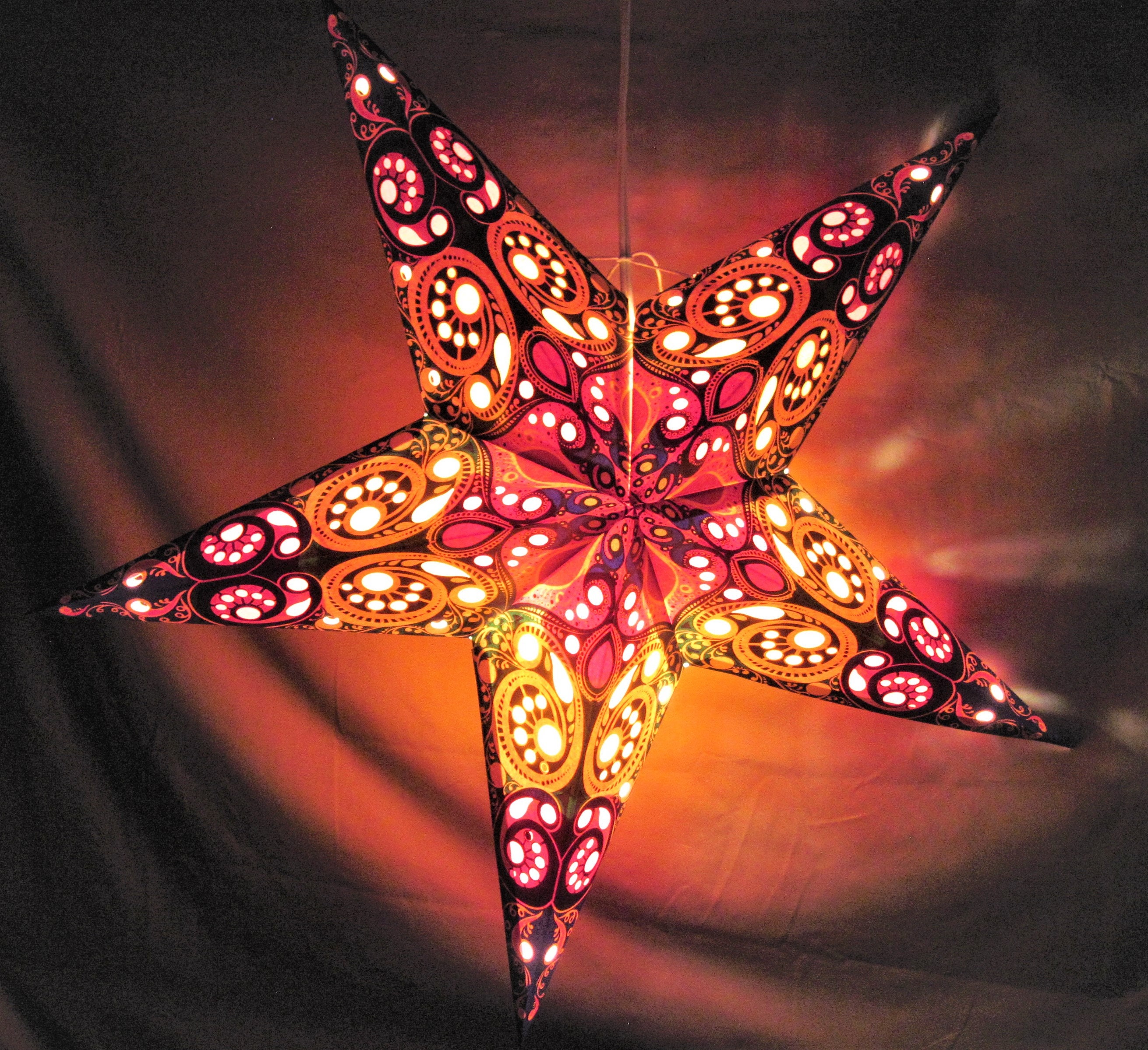Marrakesh Lantern with String Lights, Red