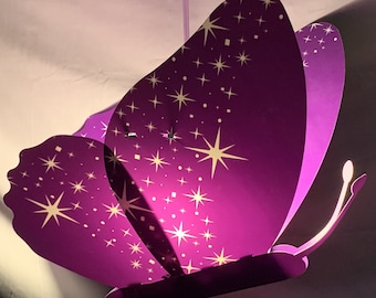 Butterfly Lantern Lamp, Purple, Star, Star burst,  Night Light, Plastic,  Power Cord Included