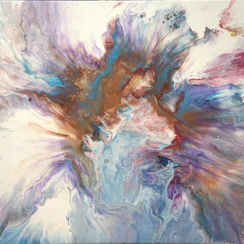 Original Abstract Acrylic Pour Painting Small shops 20x16 Abstract Painting on Canvas White Blue Painting Wall Canvas Painting Home Decor Artwork