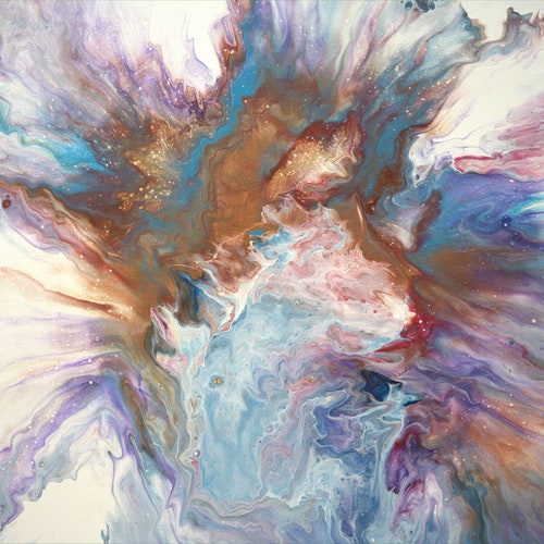 Original Abstract Acrylic Pour Painting Small shops 20x16 Abstract Painting on Canvas White Blue Painting Wall Canvas Painting Home Decor Artwork