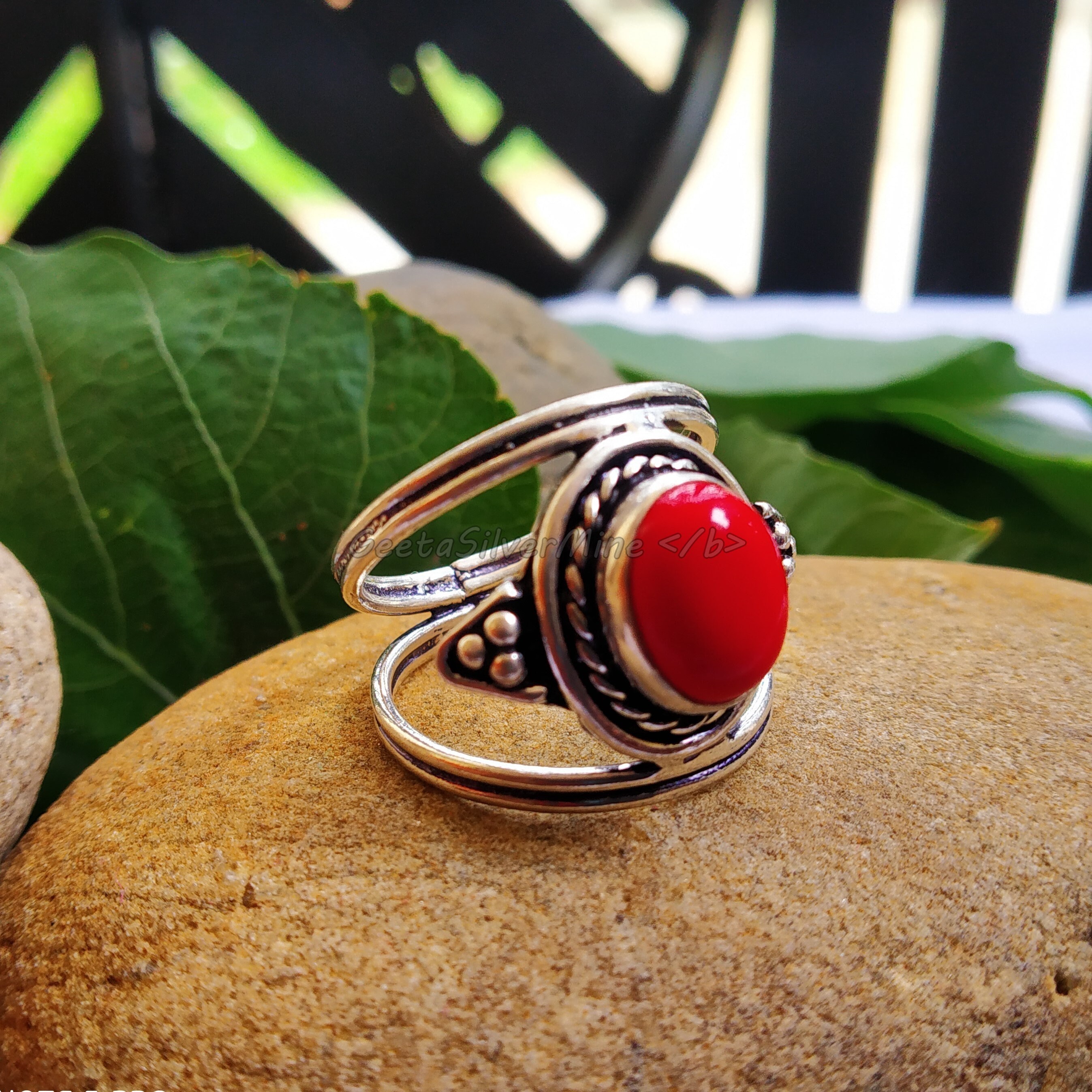 Red Coral Ring Women's Ring. Handmade Ring 925 Sterling Etsy
