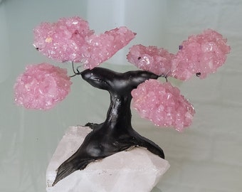 Rose Quartz Cluster Tree, Rose Quartz Bonsai Tree, Rose Quartz Tree, Crystal Tree, Gemstone Tree, Feng Shui Tree,