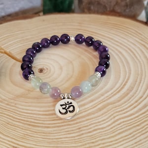 Fluorite and Amethyst Stretch Bracelet AA grade, Gemstone Stretch Bracelet, Healing Bracelet, 8mm Beaded Bracelet