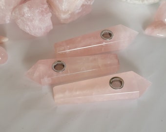 Rose Quartz Pipe with Replacement Screens, Rose Quartz Tobacco Pipe, Gemstone Pipe, Natural Stone Pipe, Tobacco Pipe