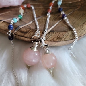 Pendulum, Rose Quartz Sephoroton Pendulum, Rose Quartz Pendulum with 7 Chakra Gemstones, Dowse Pendulum, Crystal Pendulum, Pendulum Crystal