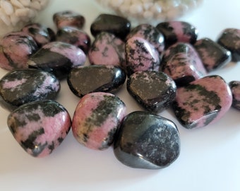 Black Vein Rhodonite Tumbled Stone, Heart Chakra Healing Crystal