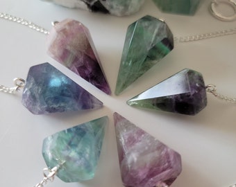 Rainbow Fluorite Pendulum, Dowsing Pendulum, Crystal Pendulum, Fluorite Crystal
