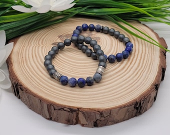 Lapis Lazuli and Hematite Bracelet, Lapis Bracelet, Hematite Bracelet, Healing Bracelet, Vertigo, Balance, Crystal Bracelet