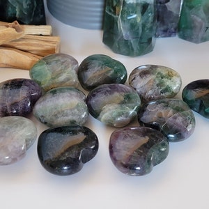 Fluorite Heart 1.5-inch, Rainbow Fluorite Heart, Puffy Heart, Fluorite Crystal, Fluorite Worry Stone