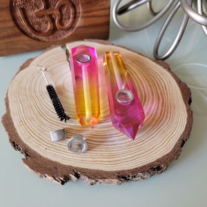 Pink and Amber Aura Quartz Pipe, Aura Quartz Pipe, Quartz Pipe, Gemstone Pipe, Tobacco Pipe, Natural Stone Pipe