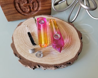 Pink & Amber Aura Quartz Pipe, Gemstone Tobacco Pipe (4.5 inch)