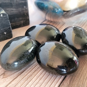 Black Tourmaline Palm Stone, Polished Black Tourmaline, Grounding Palm Stone