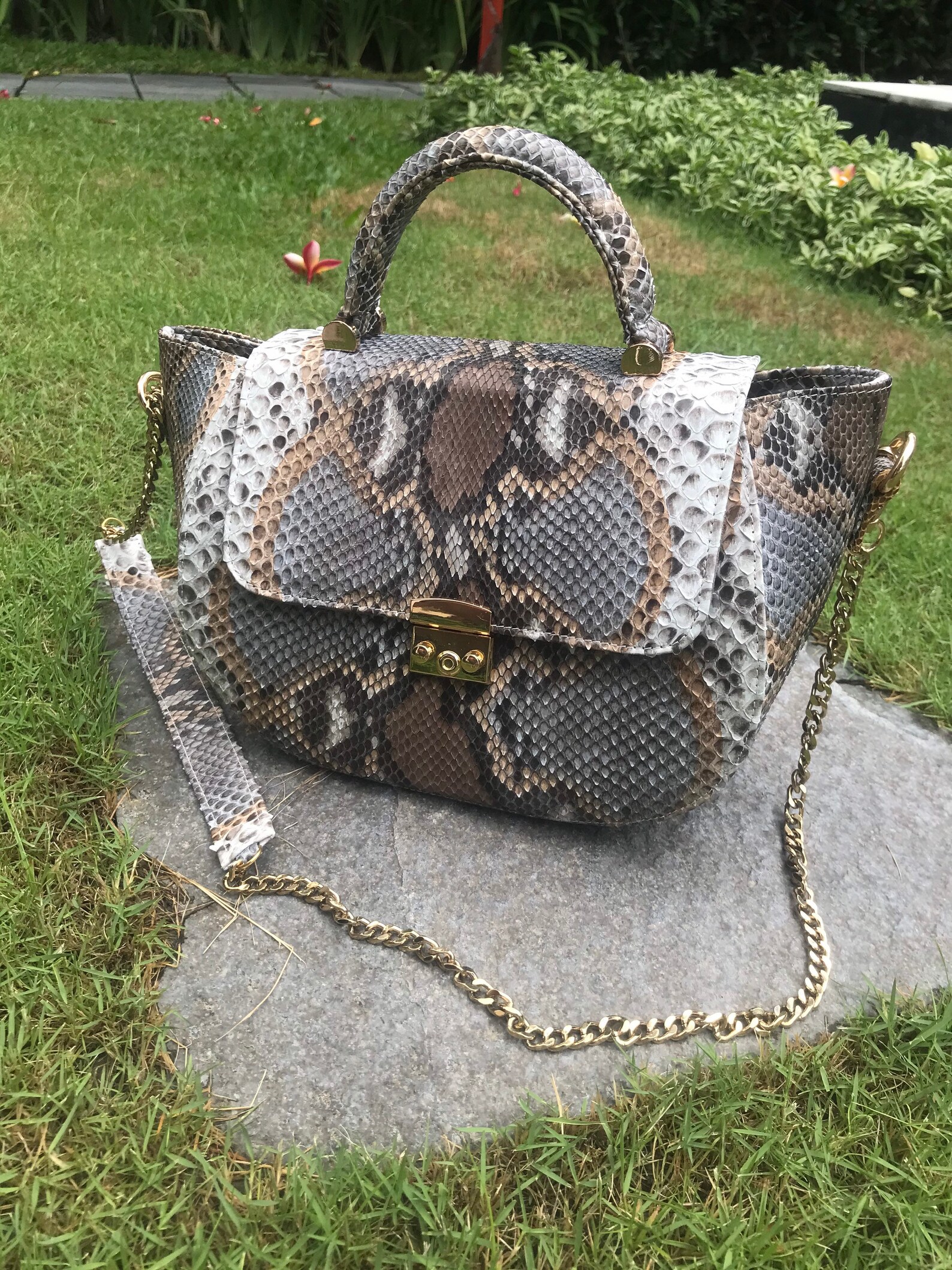 Python leather classic bag Snakeskin Shoulder Bag Trendy Etsy
