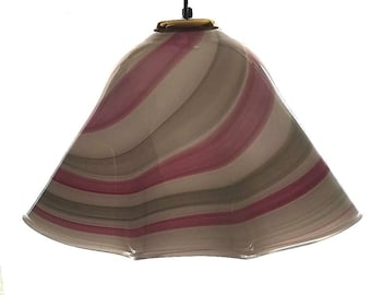 Italian Vetri Murano Swirl Pink Grey Stripes Candy Original Vintage Midcentury Glass Lamp