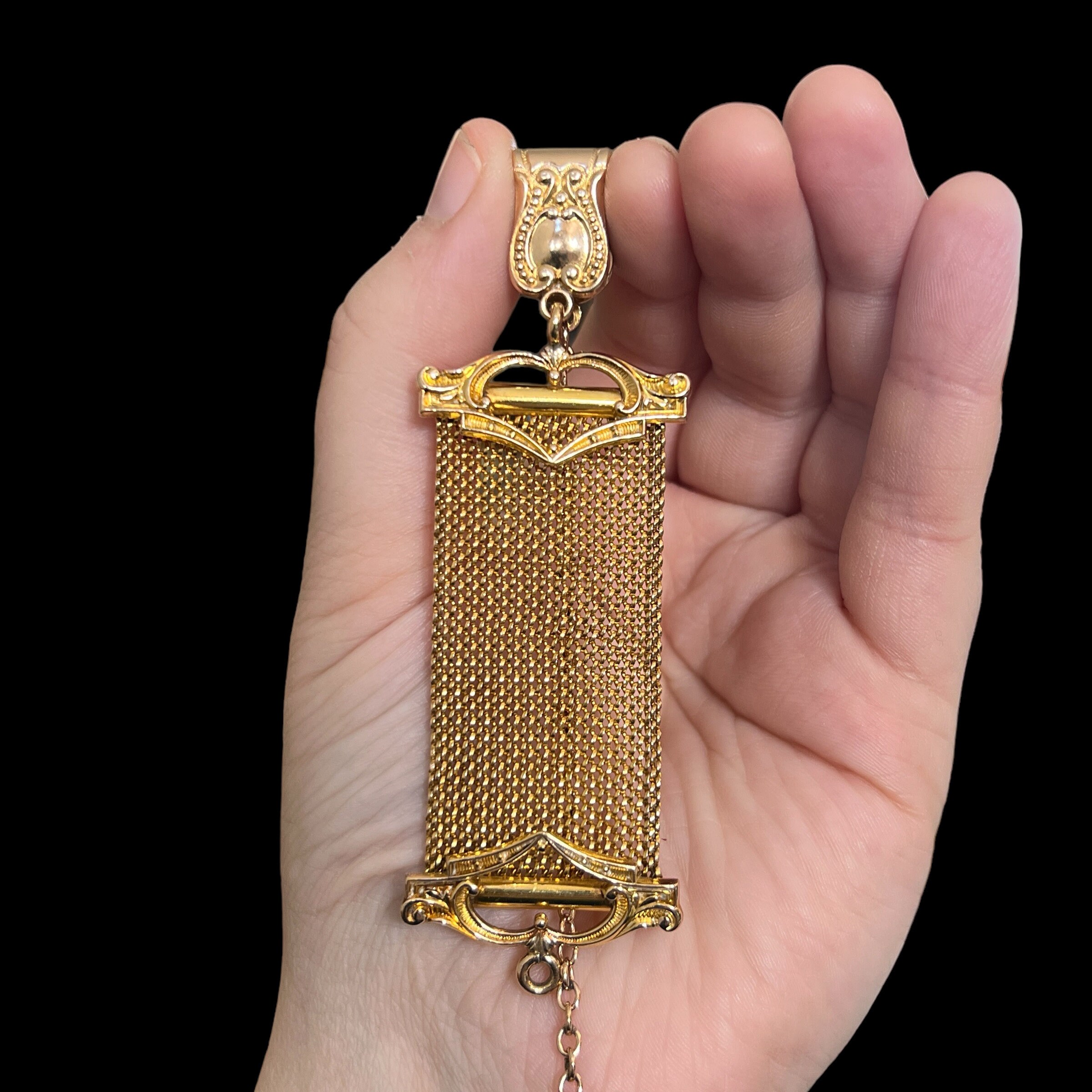 Long Victorian Mesh Watch Fob With Swivel Antique Pocket
