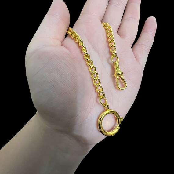 Vintage Gold Metal Pocket Watch Chain Charm Brace… - image 5