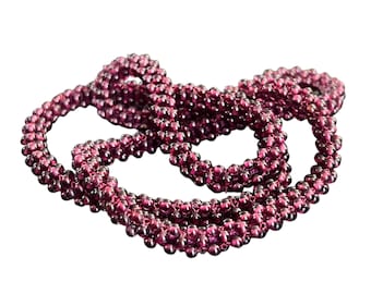 Vintage Garnet Rope Necklace - Genuine Garnet Necklace - January Garnet Birthstone Necklace - Vintage Rope Necklace - Woven Garnet Necklace