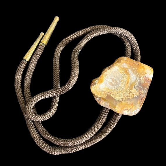 Vintage Agate Bolo Tie - Brown Agate Bola Tie - Stone Bolo Tie - Cowboy Bolo Tie - Large Agate Western Bola Tie - Vintage Mens Bola Tie