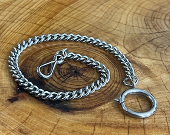 9.8” Mid-Century Silver Pocket Watch Chain - Vintage Chrome-Tone Bracelet or Anklet - Vintage Chrome Watch Chain - Bolt Ring Watch Chain