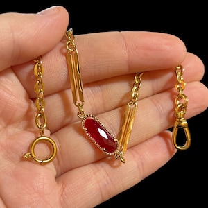 8,5 ”Art-Deco-Stil Rubin Uhrenkette - Art-Deco-Gold Uhrenkette - Taschenuhrenkette - Rubin Uhrenkette - Armband -Jeweled Uhrenkette