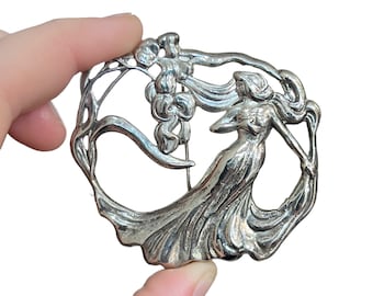 Vintage Jugendstil Frauen Brosche - Silber Jugendstil Brosche - Vintage Jugendstil Brosche - Silber Jugendstil Frauen Brosche Viktorianischer Stil