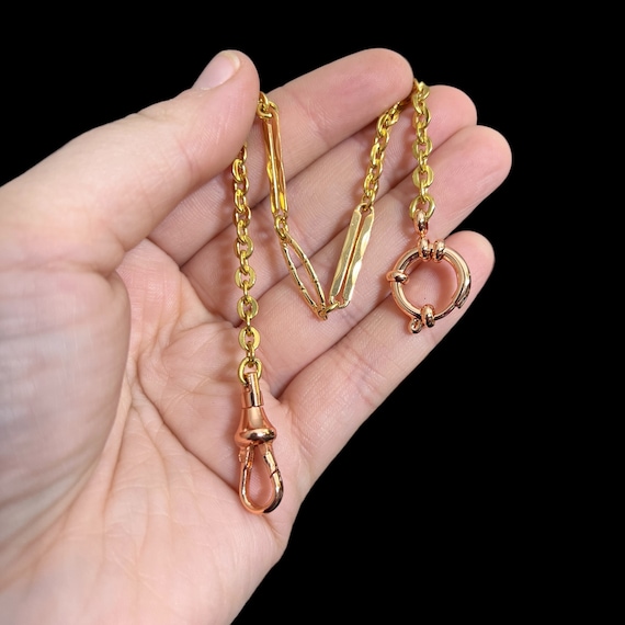 9” Vintage Multi-Tone Gold Pocket Watch Chain / Wa