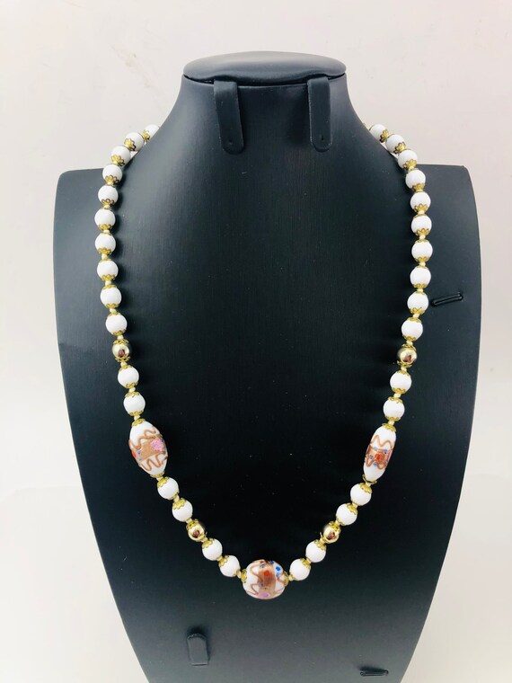Wedding Cake Bead Venetian Glass Necklace - Italian Wedding Cake Bead Necklace - Vintage Murano Wedding Cake Beads - White Glass Necklace