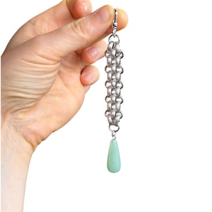 4.4” Aventurine Pocket Watch Fob - Woven Art Deco Style Watch Chain with Teardop Stone Watch Fob - Woven Watch Fob with Swivel Clasp