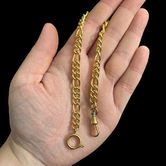 Antique Gold Metal Pocket Watch Chain Charm Brace… - image 8