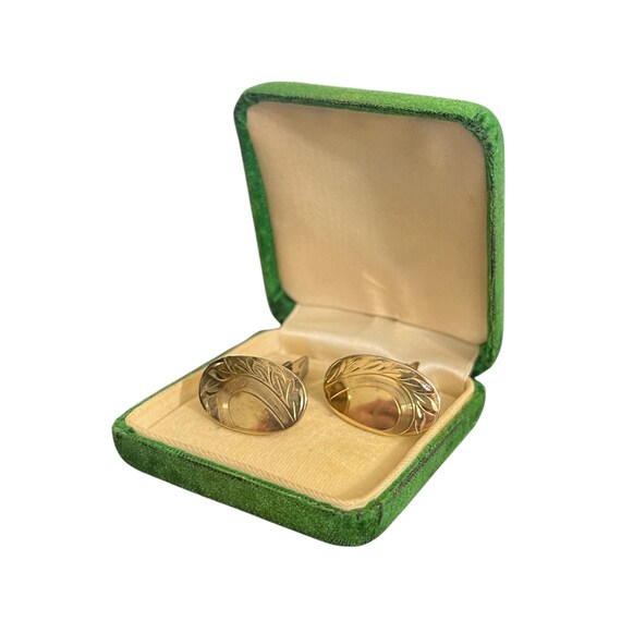 Oval Gilt Sterling Silver Cufflinks - Engraved Gold Plated Silver Cufflinks - Adjustable Cufflinks - Vintage Smibo Cufflinks Oval Cufflinks View 2