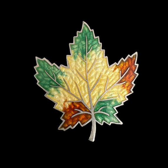 Enamel Maple Leaf Brooch Sterling Silver 925. Ster