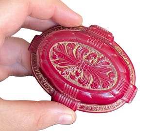 1930er Jahre Zelluloid Ringschatulle - Antike Ringschatulle - Rote Karte - Art Deco Verlobungsring Box